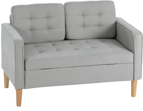 HOMCOM 2 Sitzer Sofa mit Stauraum, Holzbeine, Hellgrau | Couch, Gepolsterter Polstersofa mit Samtoptik, Wohnzimmer, Schlafzimmer, 2er Sofa