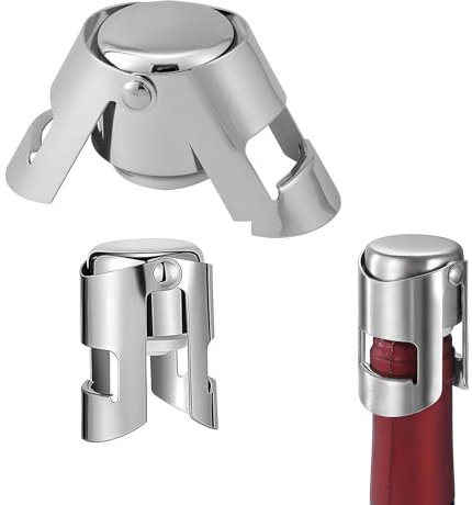 ONEWEST 2 Pezzi Tappo Vino,acciaio inox Tappi Per Bottiglie Di Vino,riutilizzabile Tappo Bottiglia Vino per Champagne/Prosecco/Cava/Vino frizzante-Argento