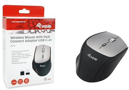 Equip 245115 Souris sans Fil avec Adaptateur Dual Connect (USB-C+A)