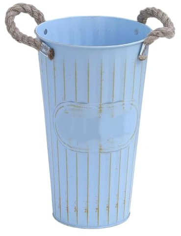 CIYODO Maceta Retro Azul de Hierro Cuerda, Cubo Decorativo para Flores Secas en Escritorio o Alféizar, Estilo Creativo y Chic