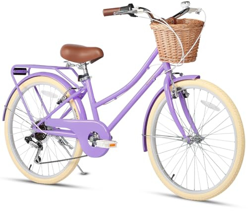 Glerc Missy 20 24 26 Zoll Mädchen Cruiser Hybrid 6-Gang City Fahrrad für Jugend Mädchen über 8 Jahre alt mit Weidenkorb & Leichtgewicht, Mehrere Farben