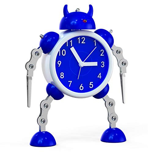 Ayybboo Wecker Kinder Jungen,Roboter Analog Kinderwecker Ohne Ticken mit Blinkenden Augen Lichtern und Drehbarem Arm,Geschenke für Jungen Mädchen (Blau)