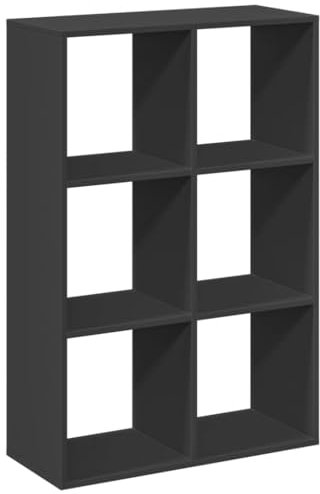 vidaXL Raumteiler Bücherregal, Standregal Raumtrenner für Wohnzimmer Schlafzimmer Büro, Büroregal Würfelregal Regal 6 Fächer, Schwarz Holzwerkstoff