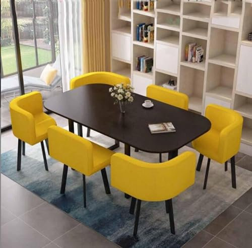 Runde Esstisch Set mit 6 Stühlen Moderne Möbel für Küche Esszimmer und Büro Konferenzraum 7-teiliges Besprechungstisch Set für kleine Räume inklusive 6 Stühlen und Tisch für Lounge bzw