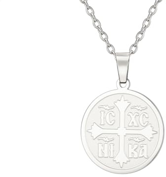 EUEAVAN Orthodoxe Kreuz Halskette für Frauen IC XC NIKA Kreuz Jesus Christus Medaillon Anhänger griechische byzantinische Kreuz Halskette östlichen religiösen Schmuck Christlich Katholisches Geschenk