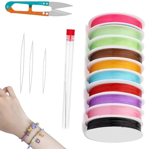 Hugsweet Ficelle Extensible pour Bracelets,Ficelle Élastique pour Bracelets | Chaîne de Perles de 10 Couleurs pour la Fabrication de Bijoux | Cordon élastique Extensible Robuste, 1mm, 10 Rouleaux,