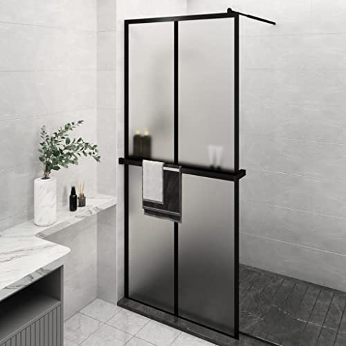 Paroi de douche à l'italienne avec étagère en verre ESG et aluminium Noir 100 x 195 cm