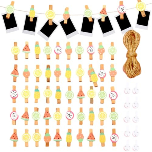 50 Pcs Mini Pince à Linge en Bois, Clips Décoratifs Naturels pour Photos et Bricolage Loisirs Créatifs, Mur Photo, Cartes Postales et Lettres