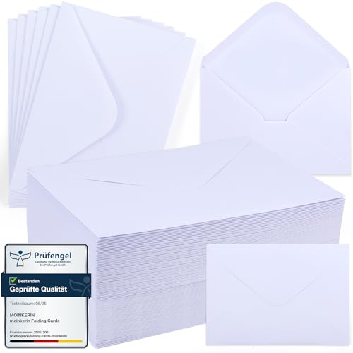 moinkerin 110 stycken kuvert utan fönster av kraftpapper | DIN C6 120 g/m² vit | 110 stycken med våtlimning | för gör-det-själv, bröllop, födelsedag
