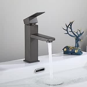 Djedjeo miscelatore bagno caldo e freddo in acciaio inox con cursore silenzioso in ceramica, monocomando, miscelatore a risparmio d'acqua per lavello per bagni, lavabi, piccole cucine, etc.(nero)