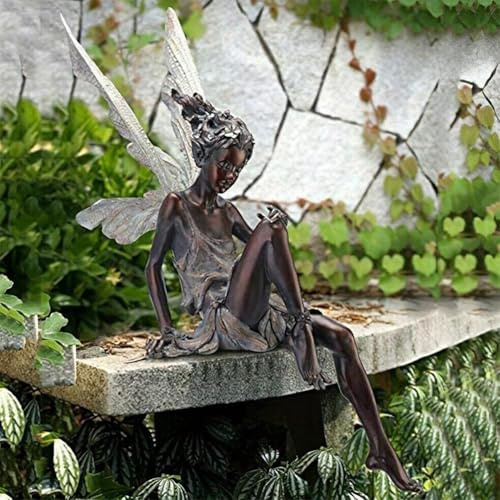 Bduttlefish Sitzende Feengarten-Ornament, Gartenfiguren, Kunstharz, sitzende Fee, Statue mit Flügeln, für Tisch, Rasen, Hof, Veranda, Terrasse, Gartendekoration