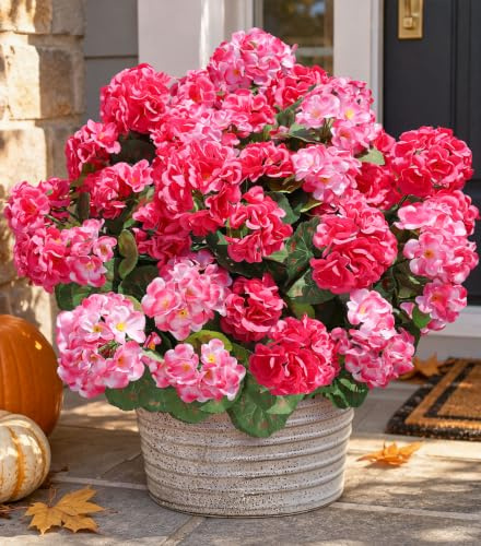 Artificial Geranium Fake Flowers for Outdoors Decoration, 6 Bundles Silk Geraniums Flower UV Resistant Look Real Faux Plants for Front Door Garden Porch Planter Patio Balcony Yard Indoor Home, Mix