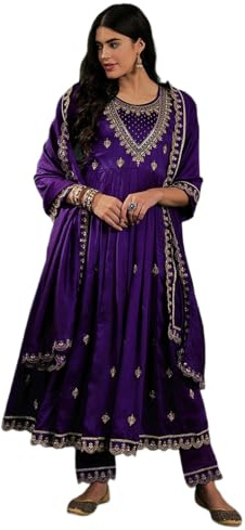 The Red Lion Enterprise Indian Anarkali Suits for Women, Traditional Wedding Party Wear, Ethnic Salwar Kameez, Designer Suit, Purple, XXL