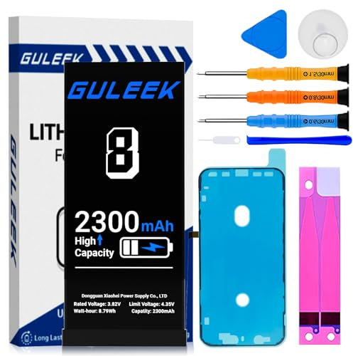 GULEEK Batterie pour iPhone 8, 2300mAh Haute Capacité Réelle, Kit Remplacement Complet avec Outils et Guide