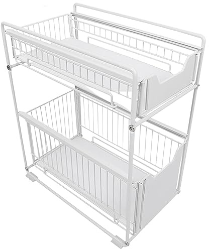 Under Sink 2Tier Kitchen & Bathroom Storage Rack SpaceSaving Cabinet for Kitchen Bathroom White Versatile Shelf for Cleaning Supplies & Essentials