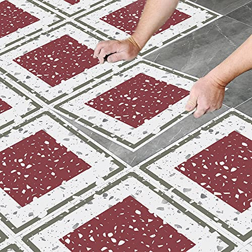 Credence Adhesive Terrasse Rouge Pvc - Carrelage Adhésif Mural Cuisine & Salle De Bain, Stickers Auto-Adhésifs Imperméables Pour Mur, Stickers Carrelage 8 PC(30x30cm)