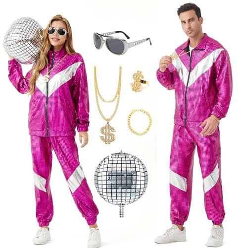 Ezuwail Costume disco pour homme et femme – Tenue rétro des années 70, 80 et 90 – Survêtement de fête disco pour couple – Tenue d'Halloween