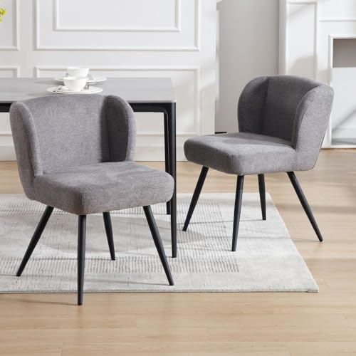 DAYALANE Esszimmerstühle 2er Set, Moderne Küchenstühle mit Polsterung Metallfüßen aus Leinen, Wohnzimmerstühle ohne Armlehnen für Esszimmer Wohnzimmer Küche Schlafzimmer, Grau
