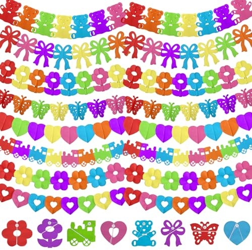 8 Stück Bunte Girlande, Verschiedene Formen Girlanden Fasching Hängenden Papiergirlande, 3m Fasching Girlanden für Kindergeburtstag Party Karneval Abschlussfeier Hochzeit Urlaubsdekoration