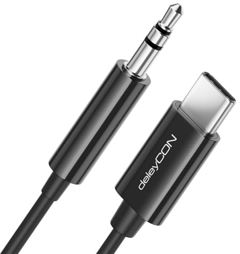 deleyCON 0,15m USB‑C till 3,5 mm Klinkkabel Kort AUX Ljudkabel Kompatibel med Apple Samsung Google Huawei Xiaomi Smartphone Mobil Surfplatta Bil Hörlursuttag - Svart