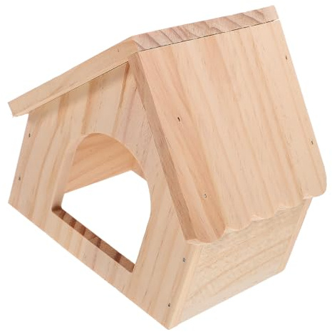 Veemoon Cachette pour Hamster en Bois Naturel, Petite Maison pour Cochons D’Inde et Chinchillas, Cabane en Bois Sécurisée Plateforme de Nourrissage, Accessoire pour Petits Animaux