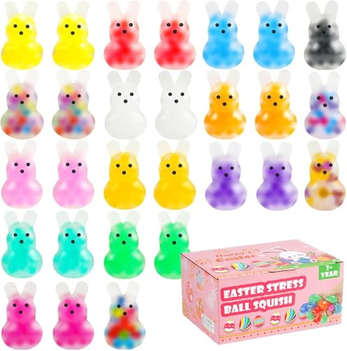 Oneser 24Pack Easter Squishies Bunny Stress Balls ,Easter Bunny Stress Balls for Adults,Easter Basket Stuffers,Bulk Squishy Easter Stress Relief Fidget,Easter Egg Fillers Party Decoration