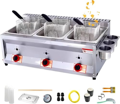 Friggitrice a gas, friggitrice commerciale GPL con potenza di fuoco regolabile, cestello e coperchio, friggitrice professionale da banco per pollo, patatine fritte e cucina di casa