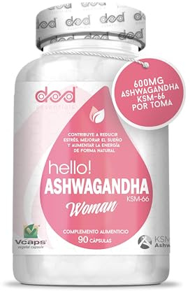 Ashwagandha KSM-66 Mujer Estrés Sueño Energía Withania Somnifera Adaptógeno Natural Complemento Alimenticio Vegano 90 Cápsulas Dod Essentials
