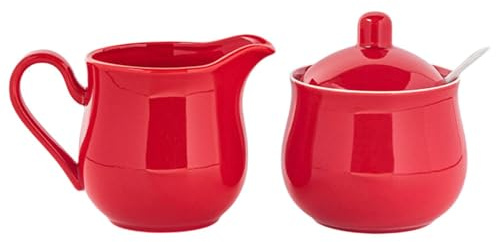 Sharplace sucrier et crémier en céramique - Accessoires pour la à café pratique, robuste et décoratif - Pot à lait, Rouge