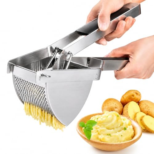 Stainless Steel Potatoes Ricer, Lever Handle Potato Masher Press 600ml | Fine Grid Presses Potatoes and Soft Vegetables into Smooth Mash for Purée, Gnocchi, Baby Food