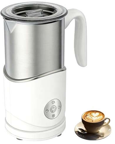 Montalatte da 350 Ml, Macchina Automatica per Schiuma Calda O Fredda 4 In 1 con 4 Modalità, Funzionamento One-touch, Acciaio Inossidabile, Montalatte Elettrico e Vaporiera per Latte Caldo/Schiuma