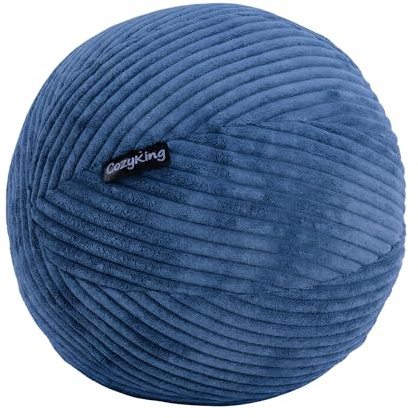 CozyKing Ball-Kissen Kugelkissen Cord Blau Spiel-Kissen rundes plüsch Kuschelkissen Kugel Öko-Tex 100 Zertifiziert und 40°C waschbar - Dekokissen für Sofa, Wohnzimmer oder Kinder-Zimmer - 25 cm
