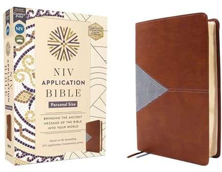 NIV Application Bible, Personal Size, Leathersoft, Brown/Blue, Red Letter, Comfort Print: Bringing the Ancient Message of the Bible Into Your World (NIV Application Commentary Resources)