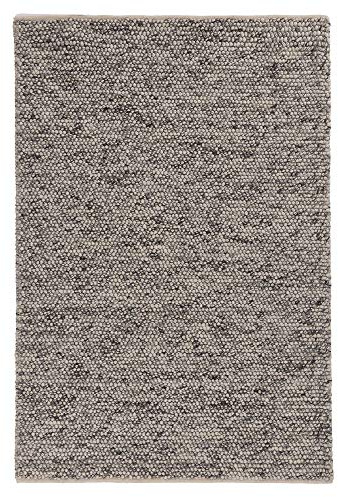 URBANARA Woll-Teppich Ravi 200x300 cm, Eierschale-Grau - Handgewebt, Skandinavisches Landhaus Design mit grober Struktur, Wohnzimmer Esszimmer Schlafzimmer, 70% Schurwolle