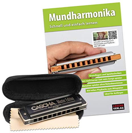 CASCHA HH 1630 DE Mundharmonika Lern-Set inklusive hochwertiger Harmonika in C-Dur diatonisch, Einsteiger Schule, Case und Pflegetuch, ideal für Anfänger und Erwachsene
