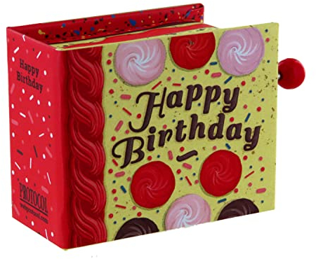 Spieluhr/Spieldose/Musikdose/Musikbox mit Handkurbel in Form eines illustrierten Pappbuchs mit 18-Ton-Spielwerk - Happy birthday to you - Alles Gute zum Geburtstag (M. J. Hill und P. Smith Hill)