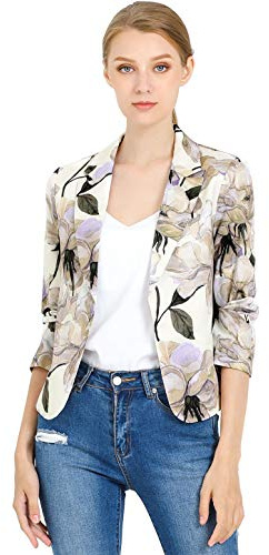Allegra K, Damjacka med öppen framsida för kontor arbete fritid lätt sommar crop blazer