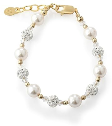 Cherished Moments Children's 14K Gold-plated Bracelet with Austrian Simulated Pearls and Crystals for Babies, Infants, Toddlers, and Little Girls Jewelry (MED)
