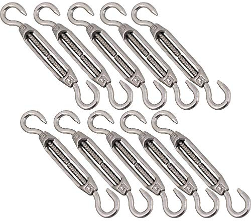 POFET 10pcs M4 Stainless Steel 304 Hook& Hook Turnbuckle Wire Rope, Strong Tension Hardware Kit for Wire Rope Tension Heavy Duty