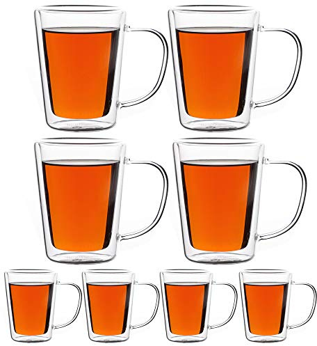 Monzana® 8x Teegläser mit Henkel 250ml Doppelwandig Borosilikatglas Spülmaschinenfest Hitzebeständig Teetassen für heiße Getränke Glas Thermobecher