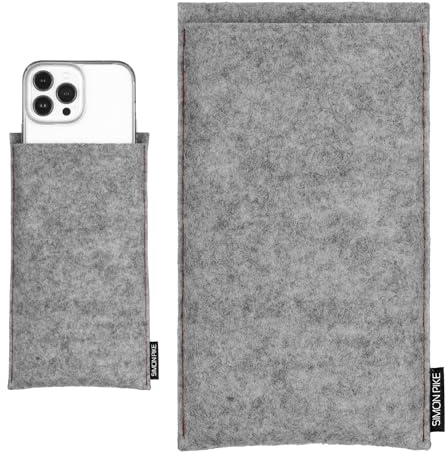 SimonPike Handyhülle passend für Apple iPhone 17 Pro Max | 16 Pro Max | 15 Pro Max (Gr. M) | Boston grau Kontrastnaht rot Filztasche aus Wollfilz Handy/Smartphone Tasche