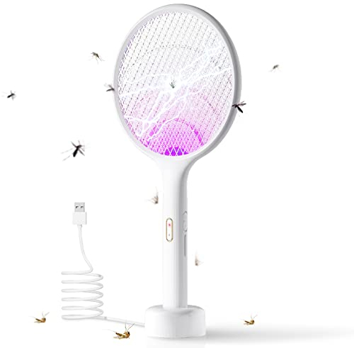 YISSVIC Racchetta Zanzare Elettrica, 4000V con USB Ricaricabile Lampada Antizanzare, Protezione Maglia a 3 Strati, Adatto per Casa Giardino Campeggio Interni ed Esterni