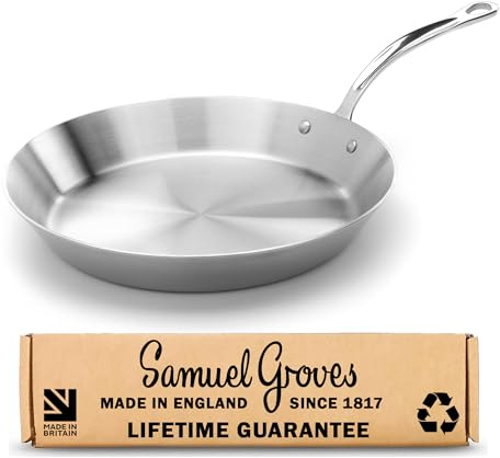 Samuel Groves Classic 30cm Stainless Steel Frying Pan - Professional Tri-Ply Fry Pan - Induction & Oven Safe, Heavy Duty 3mm, Pan for Life Refurbishment - Made in England, Oldest UK Cookware Company