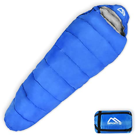 MSPORTS Schlafsack Premium Outdoor inkl. Tragegurt - Königsblau, 200 GSM - Frühling/Sommer Camping, Reise, Festival – Warm Mumienschlafsack