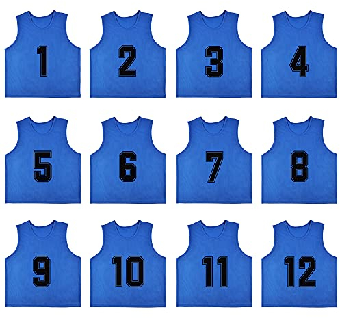 RE-HUO 12 Stück nummerierte (1–12) Scrimmage Westen/Sport Pinnies/Trainingsleibchen für Basketball, Fußball, Volleyball und Baseball (dunkelblau 1–12, XL)