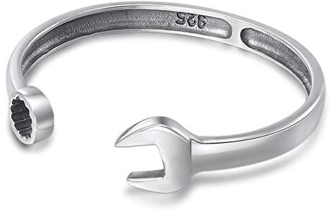 LIUYUYOUGO Damen Charm-Armband,925 Silber Armreif Vintage Kreative Schraubenschlüssel Schraube Einzigartige Manschette Armreif Einstellbare Offene Hip Hop Gothic Amulett Armband Für Männer Frauen
