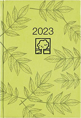 Buchkalender grün 2023 - Bürokalender 14,5x21 cm - 1 Tag auf 1 Seite - Kartoneinband, Recyclingpapier - Stundeneinteilung 7 - 19 Uhr - 876-0713