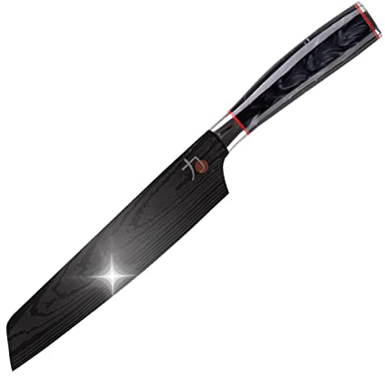 MasterPRO Tetsu | Coltello da Cucina Giapponese Nakiri di 20 cm | Perfetto per Tagliare Ogni Tipo di Verdure | Cucina Professionale | Rinforzato, Equilibrato e con Rivestimento in Titanio