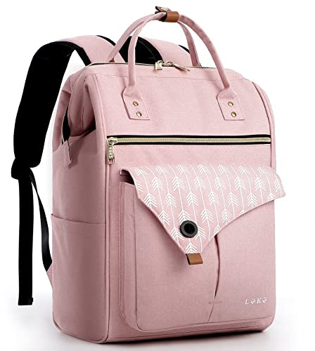 Lekesky Mochila para laptop de 15.6 pulgadas para mujer, mochila escolar para viajes, negocios, universidad, mujeres y hombres, gris oscuro, Rosa con puerto de carga USB, 15,6 pulgadas, Mochilas