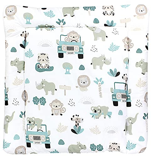 TupTam Baby Wickeltischauflage mit Baumwollbezug Gemustert, Farbe: Zoo Grün, Größe: 70 x 60 cm